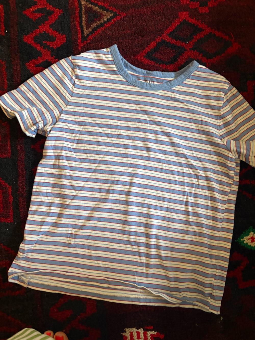 GAP vintage style, Blue, Cream & Red Striped Tee size small Petite